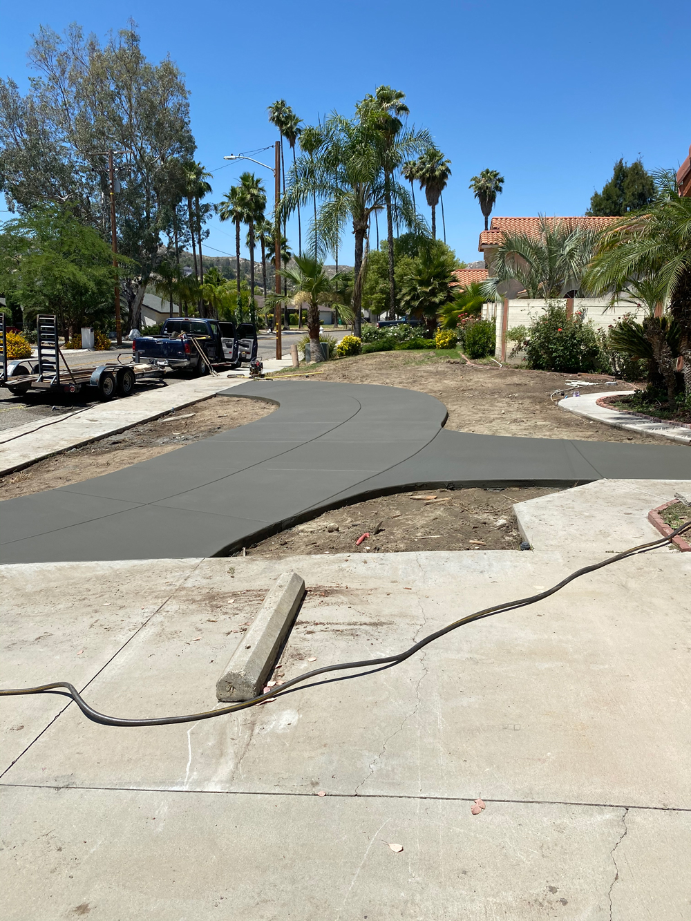 Side View of freshly poured Concrete for a Front Driveway